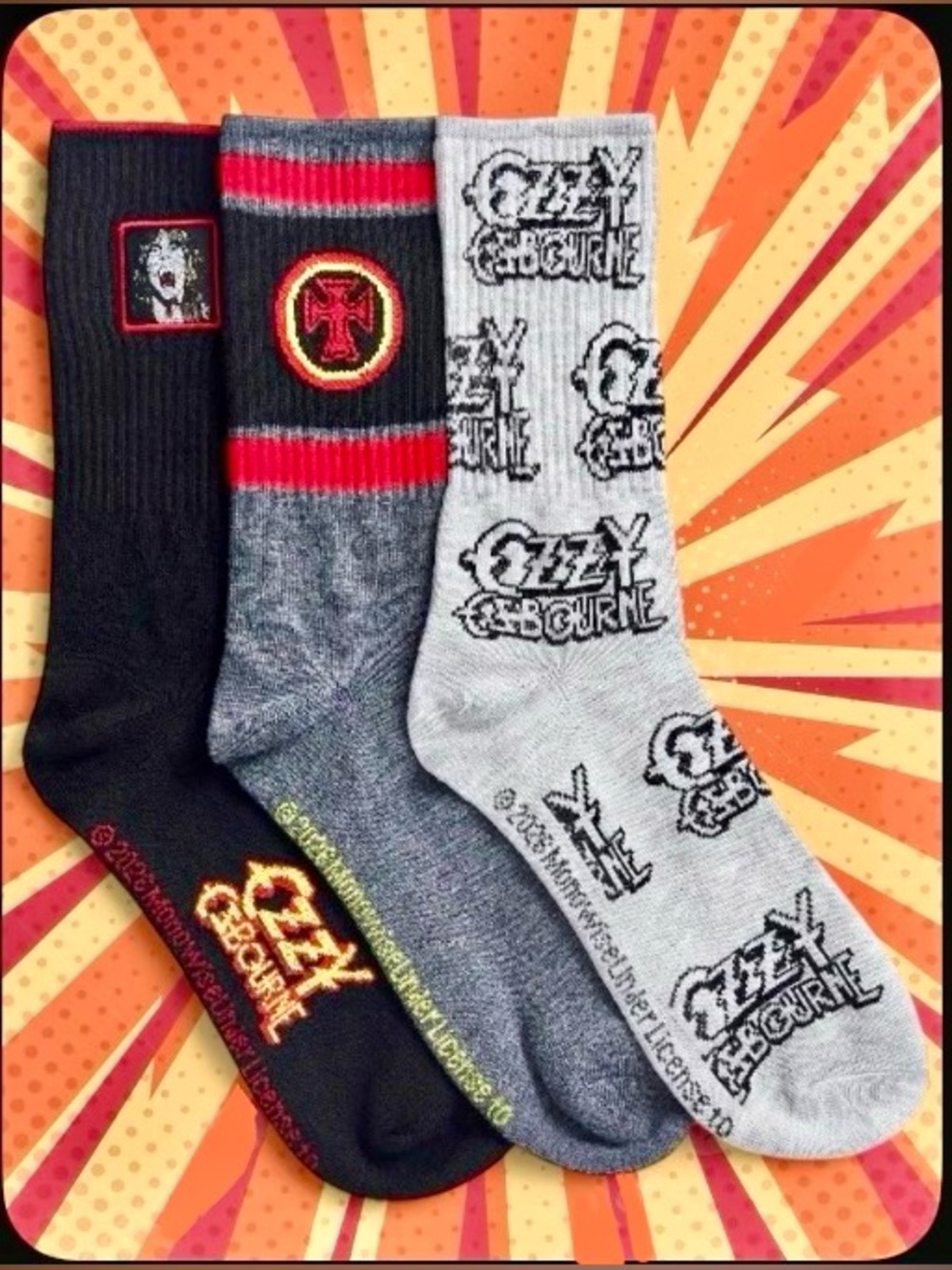NEW 3-Pack Ozzy Osbourne Unisex Crew Socks | Sizes 8-12